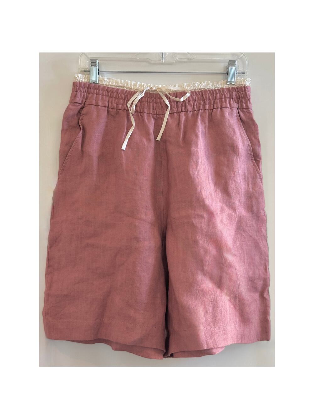 Zara Linen Short Tie Waist Bermuda Pink Dusty Rose Medium Coastal Summer New